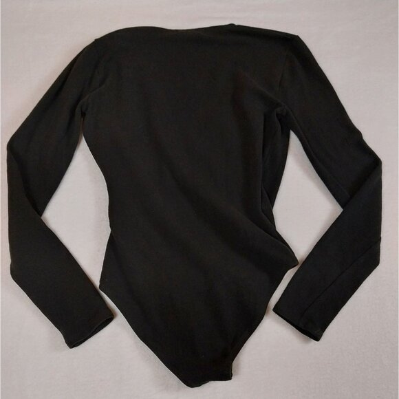 Madewell Long Sleeve Black Bodysuit‎ Faux Wrap Surplice Soft sz S - Picture 2 of 12